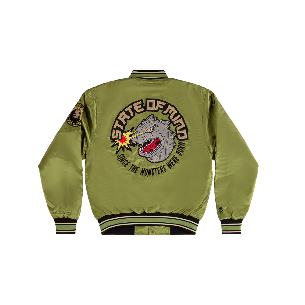 " 5OMZILLA " Bomber Jacket Military Green 5tate Of Mind